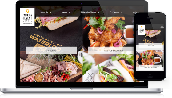 UW Catering Services website on a variety of devices